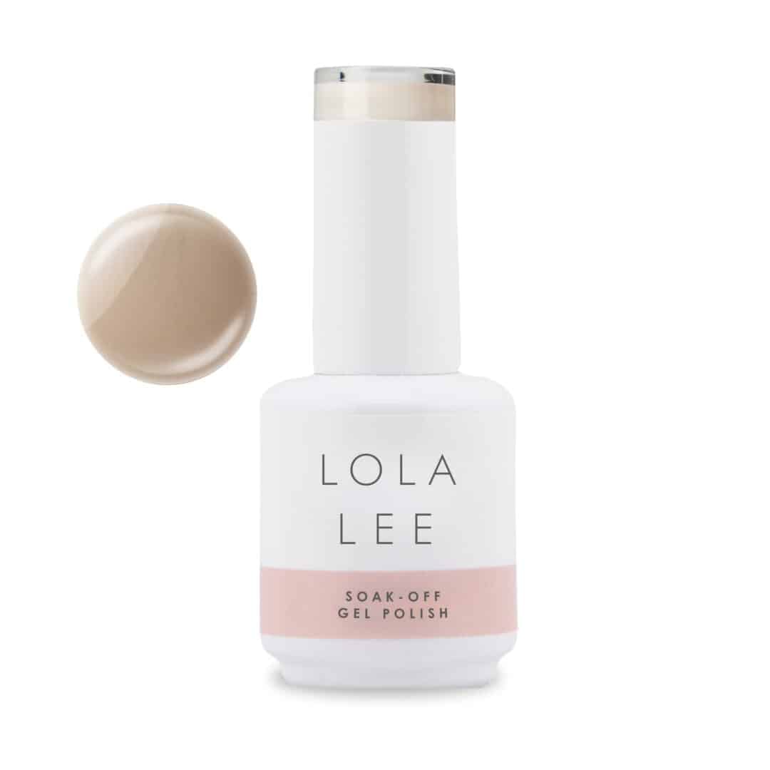 Lola Lee Gel Polish 196 Don’t Be Vanilla About It bottle beside a light nude colour swatch