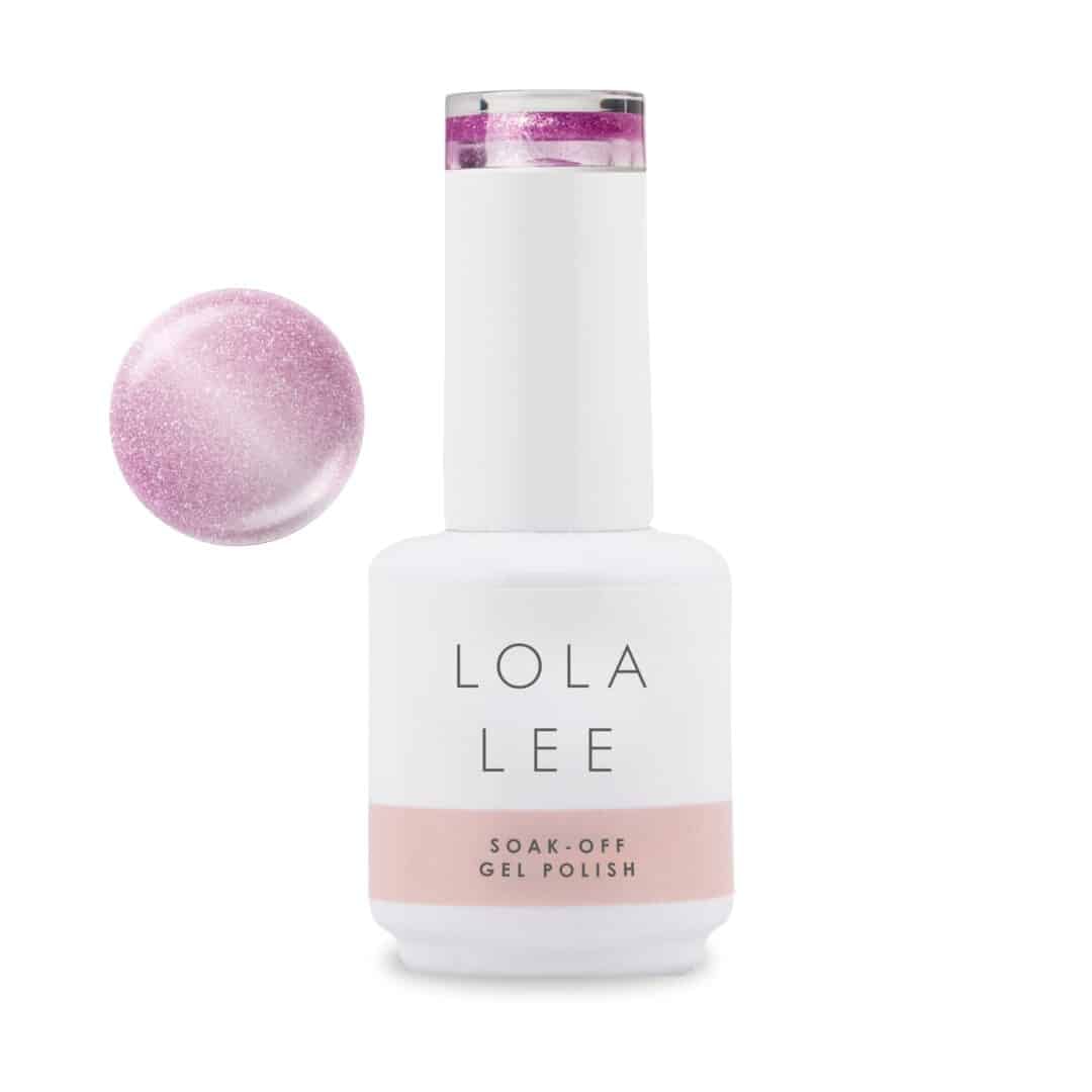 Lola Lee 203 My Pink Fairy-tale shimmer pink gel polish bottle and swatch