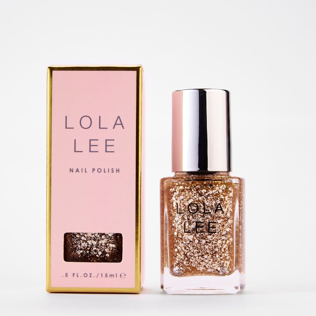 Gold glitter colored nail polish from Lola Lee